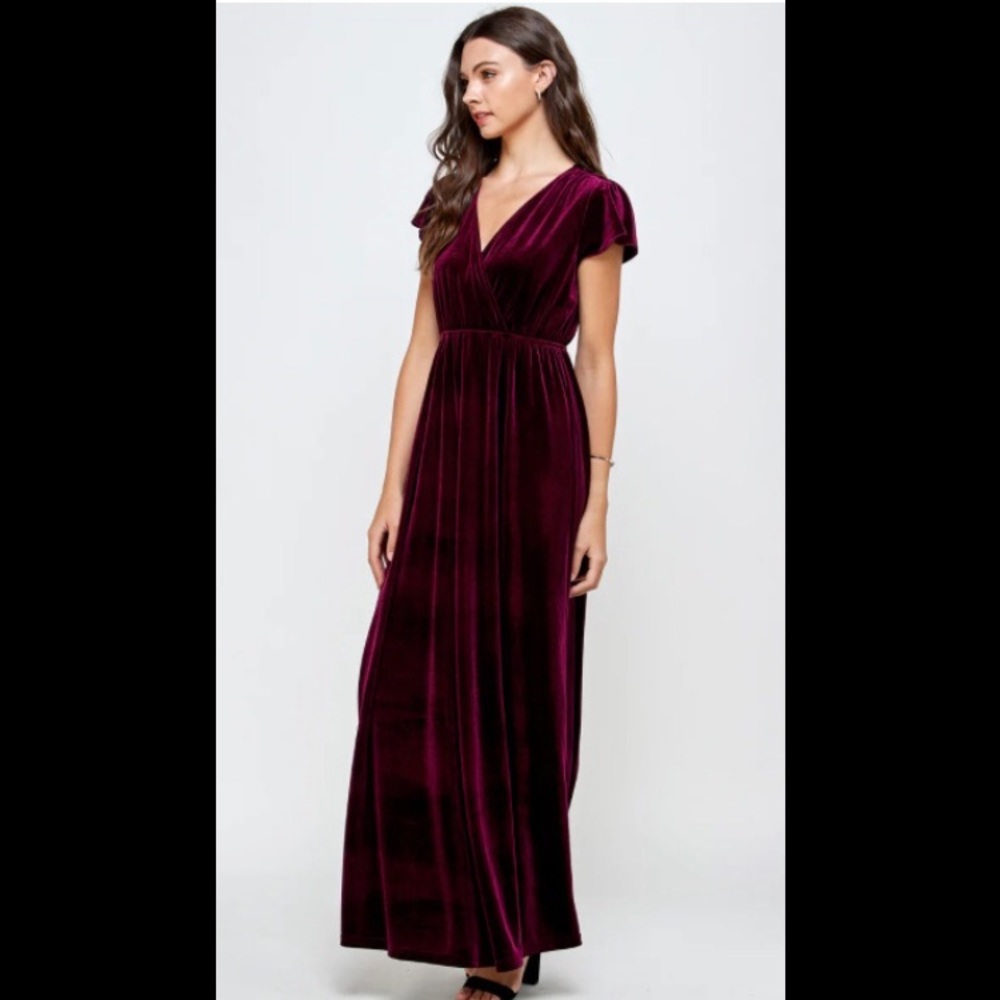 Burgundy velvet maxi dress